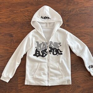 White Graphic Zip-Up Hoodie